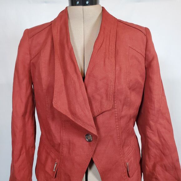 White House Black Market Women's Blazer Size 4 Rust Orange Cotton Linen Jacket - Picture 2 of 12